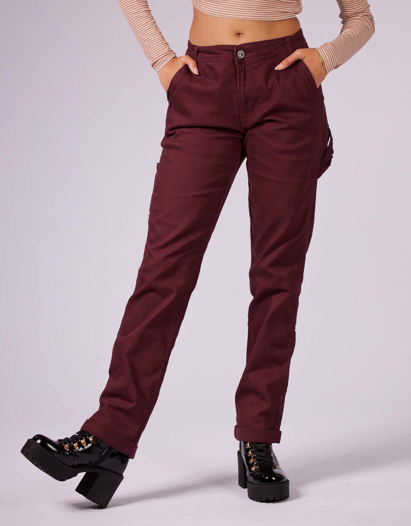 LOW RISE CUFFED CARPENTER PANT (DEEP PLUM)